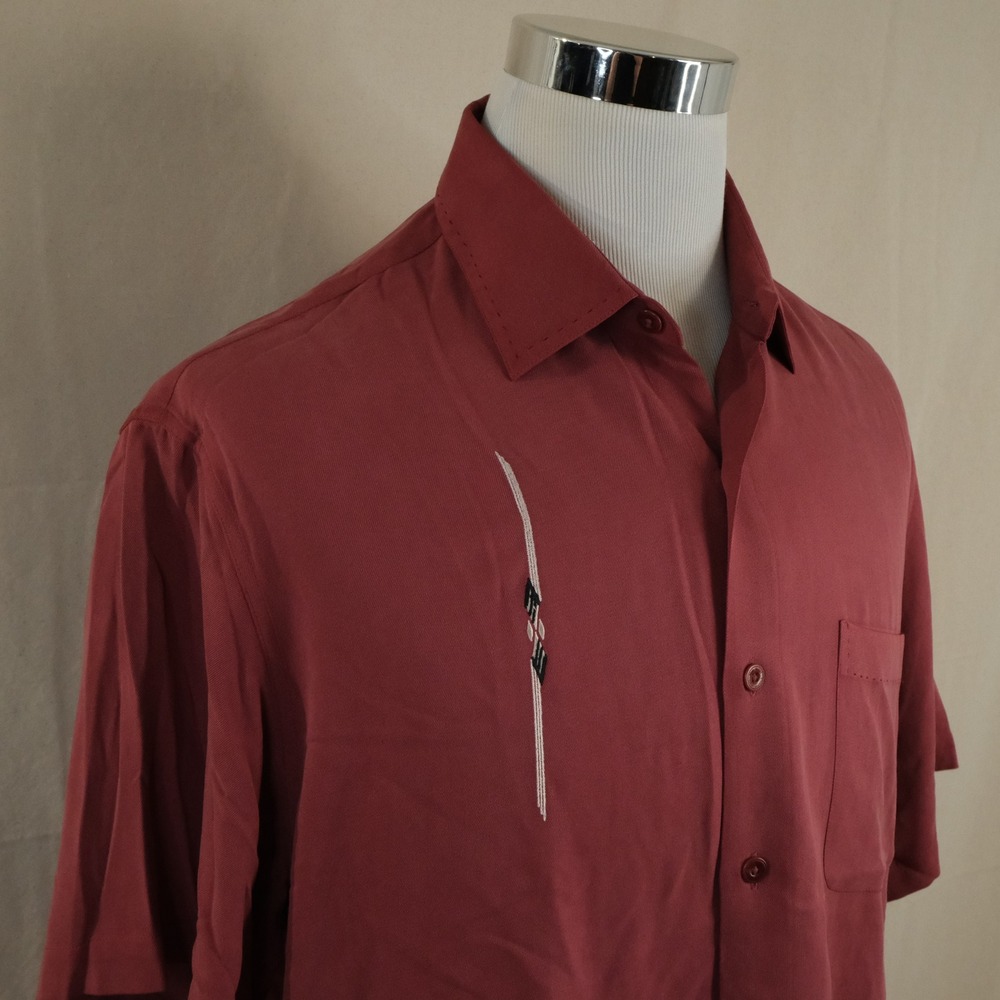 Nat Nast Large American Fit Silk Lounge Shirt Cabernet Red Ivory Embroidered Men
